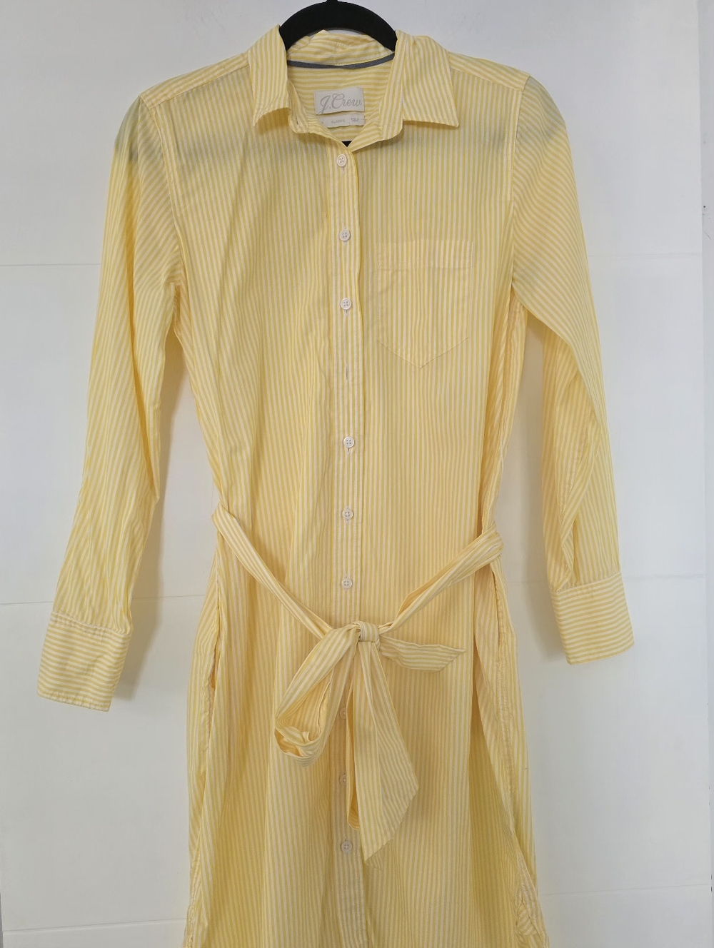J.Crew Striped Cotton Shirtdress Yellow White Classic Fit Tie Waist Size 4